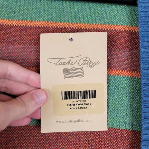 Tasha Polizzi Southwestern Print Cadet Blue Adobe Open Front Cardigan Sweater - Picture 10 of 11